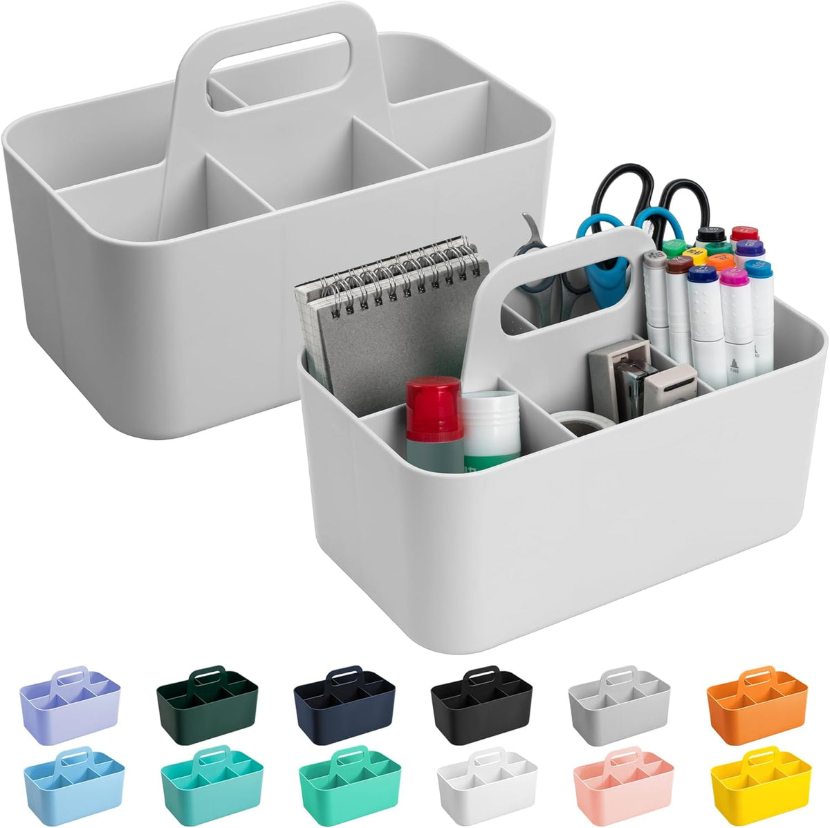 Tiawudi 2 Pack Caddy Organizer with Handle, Portable Plastic Caddy, Storage Organization for Cleaning, Bath, Makeup, Art, Craft, Stationery, Classroom and Office, Tote Organizer
