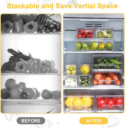 YINGRACE 7 Pack Fridge Organizer Bins, Stackable Refrigerator Organizers and Storage, With a Pull-out Drawer, BPA-Free Clear Containers For Fruit, Vegetable, Drinks