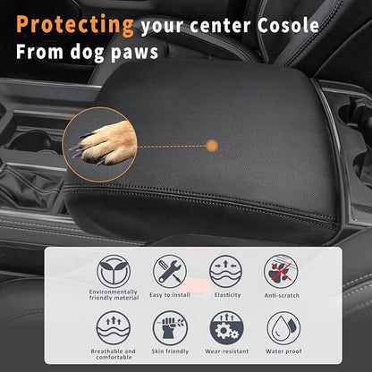 INTGET Car Center Console Cover for 2024 2025 Dodge Ram 1500 2500 3500 Accessories 2019 2020 2021 2022 2023 Armrest Arm Rest Box Lid Protector Pad Cushion Dog Seat Cover (Black with Black Stitches)