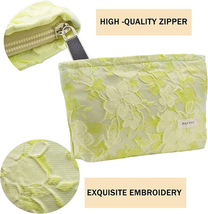 getgto 2 Pcs Makeup Bags, Large Cosmetic Bag Travel Toiletry Bag Organizer for Women, Embroidery Craft, Floral Makeup Bag Small Cosmetic Pouch Purse with Zipper Gifts for Girls Teen