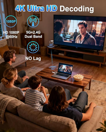2026 Upgraded Wireless HDMI Transmitter and Receiver 328FT/100M, 4K Decode
