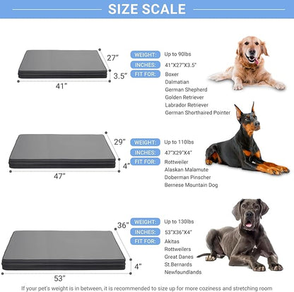 Vonabem Waterproof XXL Dog Beds Large Sized Dog, Outdoor Orthopedic Crate Pad, Washabel Durable Leather Anti-Slip Kennel Bed 47"x29", Graphite Grey
