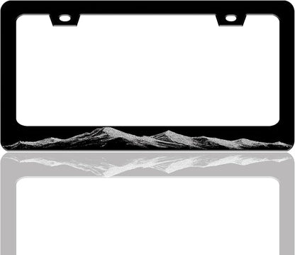 Beautiful Mountains Pattern License Plate Frame Stainless Steel 6 X 12 Inch | Fits US Standard With Screws Rust Resistant For Car Front Rear Decoration Accessories Easy Installation For Cars SUV Truck