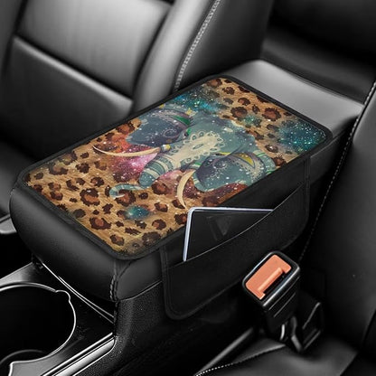 Elephant Leopard Pattern Center Console Covers for Cars Elastic Car Armrest Cushion Anti-Slip Vehicle Armrest Cover Pad Car Decoration Accessories Interior Protection
