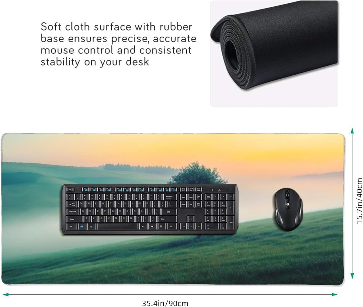 Misty Forest Large Mouse Pad, Vintage Aesthetic Gaming Desk Mat, XXL Keyboard Desk Pad Mat for Desktop, 35.4"x15.7" Non-Slip Base Big Mousepad with Stitched Edges