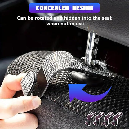 Bling Car Seat Headrest Hooks, 4PCS Crystal Rhinestone Vehicle Back Seat Hanger Holder for Handbags Purses Coats, Automotive Headrest Storage Organizer, Universal for RV SUV Truck (Purple)
