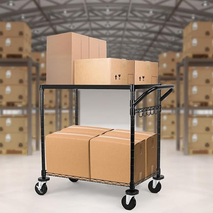 WDT 680Lbs Capacity Heavy Duty Rolling Utility Cart, 2 Tier Rolling Carts