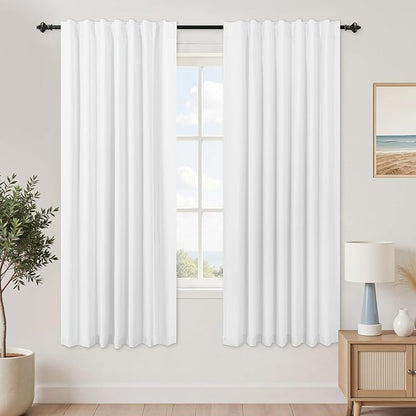 KOUFALL White Blackout Thermal Lined Curtains, 72 Inch Length Back Tab Black