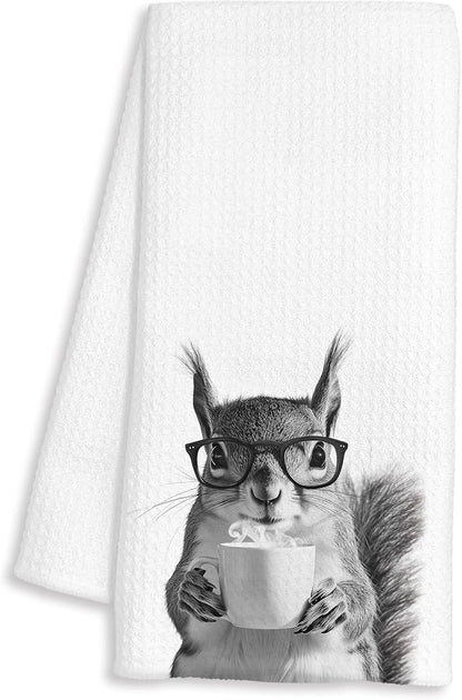 Funny Squirrel Coffee Kitchen Towels, Gifts for Squirrel Lovers, Animal Lover Gifts Decorative Dish Hand Tea Towels for Kitchen Coffee Bar Decor, 16x24 Inch
