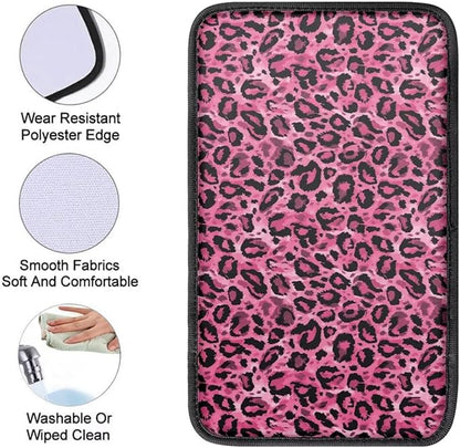 Pink Leopard Print Car Center Console Covers for Women,Car Armrest Cover Pads,Universal Animal Print Car Accessories