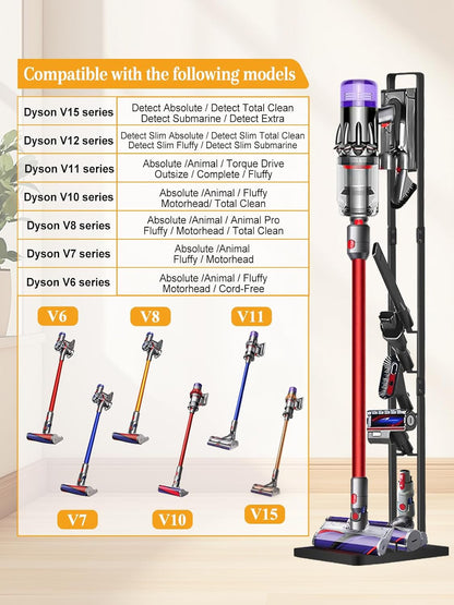 Haturi Vacuum Stand for Dyson V15 V12 V11 V10 V8 V7 V6, Metal Storage Holder for Cordless Vacuum & Accessories, Compatible with DC30 DC31 DC34 DC35 DC58 DC59 DC62 DC74, Black