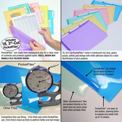 Ultimate Office StationMate Desktop Organizer (Includes 18, 3rd-Cut PocketFiles). Complete Project Manager and File Sorter for The Office or Home with an Incline Design Puts All Files in Clear View