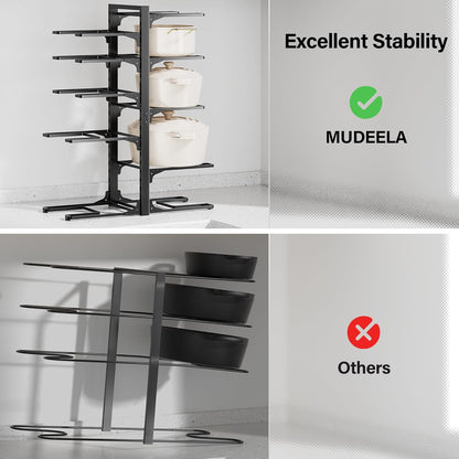 MUDEELA 10-Tier Pots and Pans Organizer under Cabinet, 23.62" Height Heavy Duty Pot and Pan Organizer Kitchen Cabinet Organization and Storage, Adjustable Pot Rack for Frying Pan, Cast Iron Skillet