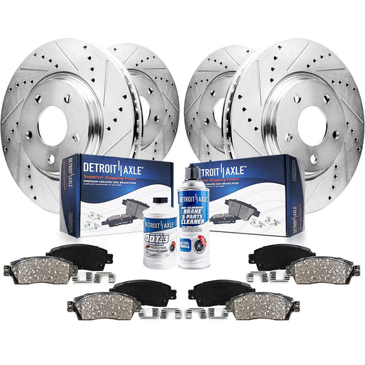 Detroit Axle - Brake Kit for 2013-2016 Ford Escape 2014-2018 Transit Connect, Drilled Slotted Disc Brake Rotors Ceramic Brakes P