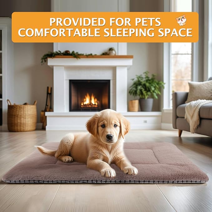 Vetasac Reversible Dog Bed Mat with Plush and Corn Velvet,Soft Warm Pet Cushion, Dual Purpose Washable Sleeping Mattress Bed for Small Medium Large Dog and Cat XB004 (18 * 13", Khaki)