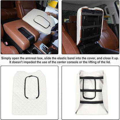 Aunginsy Leather Center Console Armrest Cover Compatible with Toyota Tundra 2014-2021, Car Middle Console Cushion Lid Pad Protector, Waterproof Armrest Seat Box Cover with Storage Bag Accessories