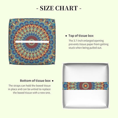 Boho Mandala Flower Tissue Box Cover,Abstract Mandala Floral Waterproof Leather Square Tissue Box Cover Case Facial Paper Organizer Dispenser Box Holder for Home Office Bathroom Vanity Countertop