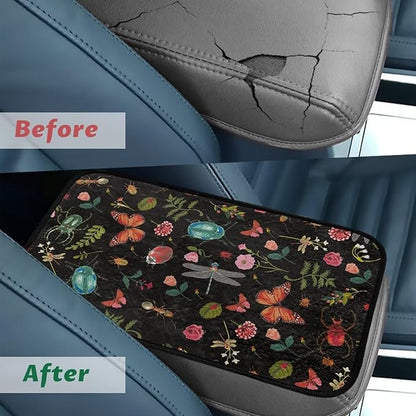 Butterflies Dragonflies Arm Rest Cover Car Easy to Install Car Center Console Cover Wear Resistant Arm Rest Lid Protector Cushion Universal Fit for Cars Trucks and SUVs