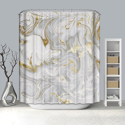 Domoku Grey Gold Marble Shower Curtain,Grey Golden Cracked Lines Abstract Modern Shower Curtain for Bathroom Decor,Waterproof Texture Washable Fabric Shower Curtain,72 X 72