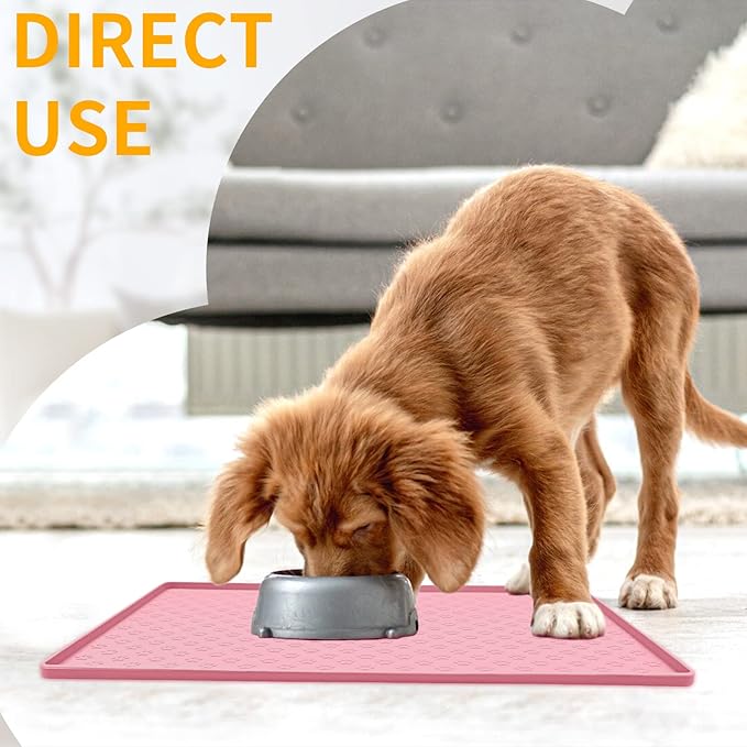 Ptlom Silicone Pet Placemat for Dog and Cat, Waterproof Anti-Slip Pet Feeding Bowl Mats for Food and Water, Small Medium Large Tray Mat Prevent Residues from Spilling to Floor, Pink, 31.5" 23.6"