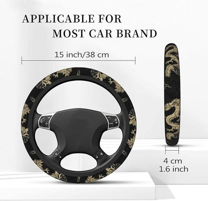 Golden Dragon Steering Wheel Cover for Men, Anti-Slip Elastic Breathable Soft Rubber Car Steering Wheel Protective Cover, Universal 15 Inch Fit for Cars, Auto, SUVs