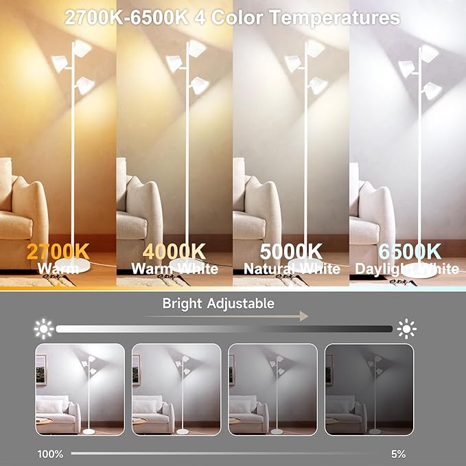 Pesken White 42W Tree Floor Lamp, Super Bright LED Standing Lamp