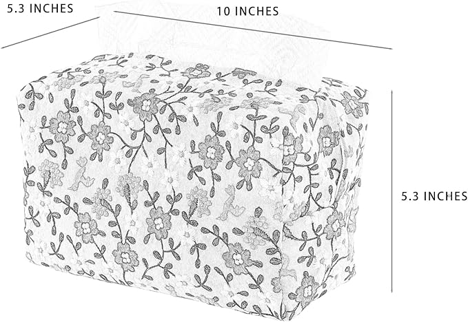 Hausfrau Tissue Box Cover Rectangular Embroidered Jacquard Linen Tissue Holder Case Decorative for Bathroom Vanity Countertop Desk Office, 10"x5.3"x5.3", Bird Flower