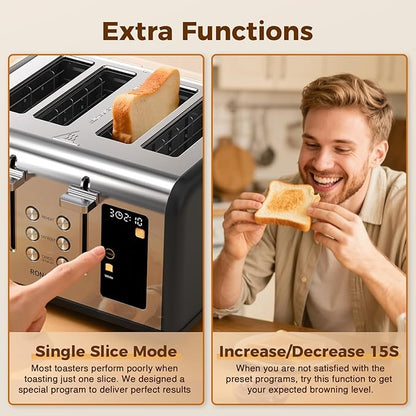 4 Slice Touch Screen Toaster, Easy-to-Use Digital Stainless Steel Toaster