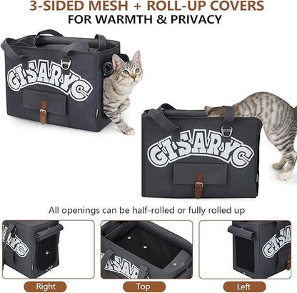 Dog Purse Carrier for Small Dogs, Cats and Puppies – Soft-Sided Foldable Pet Travel Bag with Multi Pockets, 3-Sided Mesh & Rollable Cover for Nervous Cats, Fits Pets up to 15 lbs (Grey)
