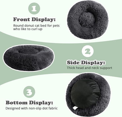 JOLLYVOGUE Dog & Cat Bed, Calming Anti-Anxiety Pet Bed for Small Dogs, Fluffy Donut Cushion for Small and Medium Pets (23")