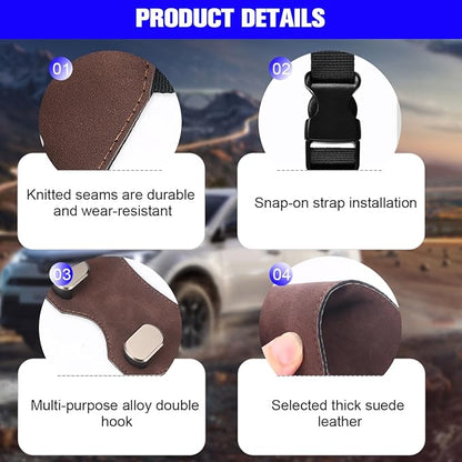 Car Headrest Hook, 2PCS Suede Vehicle Back Seat Storage Hanger with Double Metal Hook, Automotive Seatback Organizer for Purse Handbag Coat, Compatible with Most Sport Seat (Brown)