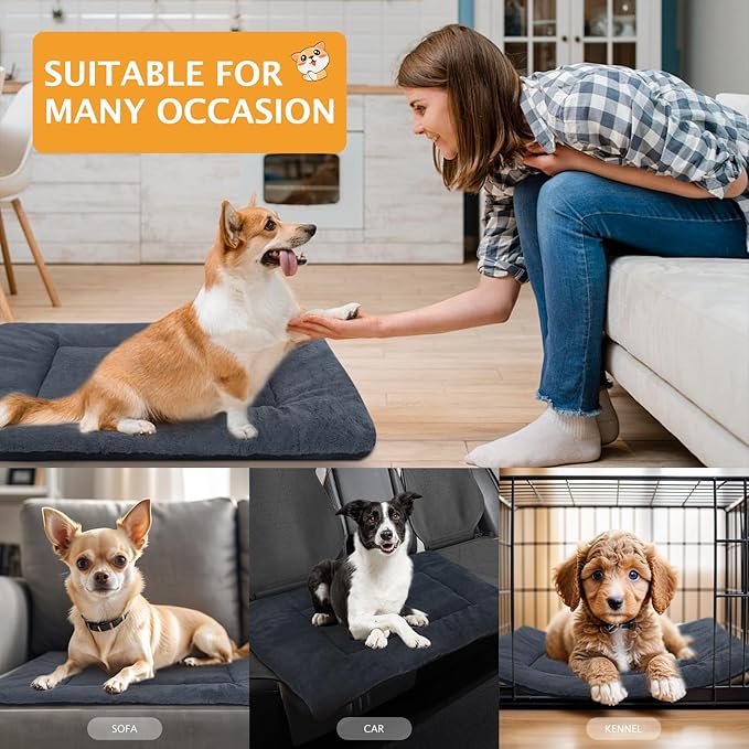 Vetasac Reversible Dog Bed Mat with Plush and Corn Velvet,Soft Warm Pet Cushion, Dual Purpose Washable Sleeping Mattress Bed for Small Medium Large Dog and Cat XB004 (42"x28", Dark Grey)