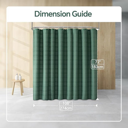 TURKIO 108 Inch Extra Wide Dark Green Shower Curtain Waffle Weave Shower Curtain Striped Fabric Shower Curtains for Bathroom, Green Bathroom Decor, (108Wx72H, Dark Green)