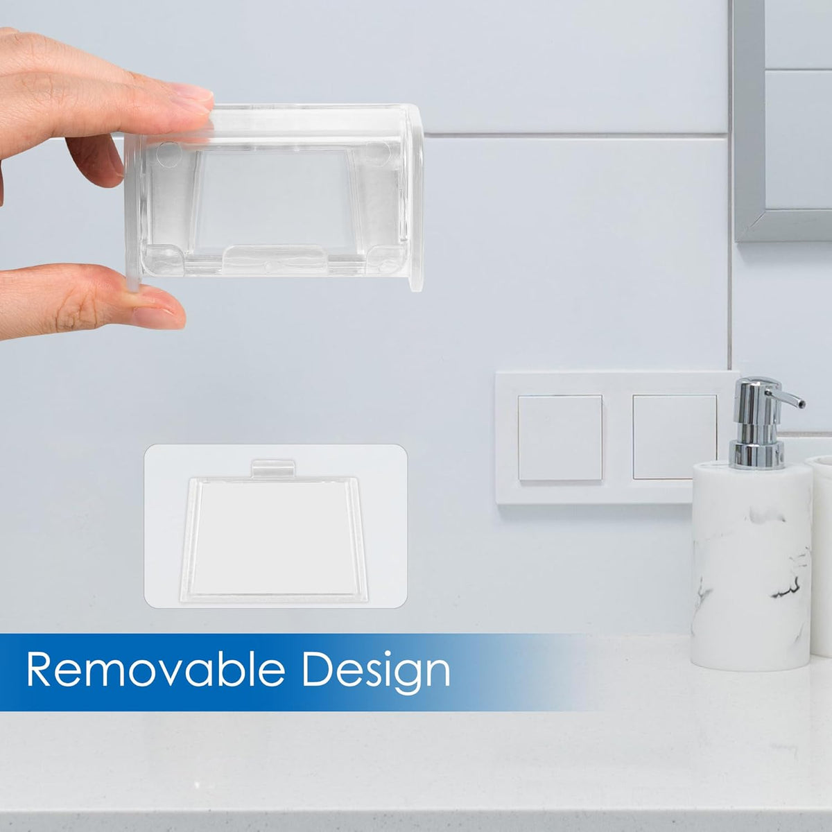 Toothbrush Holder Wall Mounted with Cover for Bathroom, 2 Slots Toothbrush Storage Organizer for Shower, Self Adhesive Toothbrush Hanger Rack for Dorm, Cabinet (Clear)