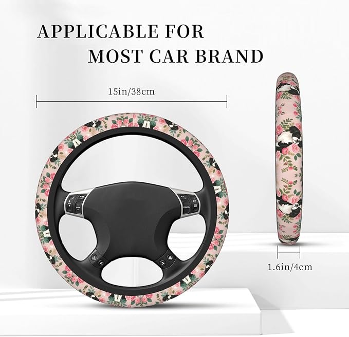 Japanese Chin Dog Universal Fit Steering Wheel Cover for Car, Truck, and SUV, Durable Steering Wheel Protection