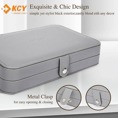 KCY Travel Jewelry Organizer Box for Women Girls, Small Travel Jewelry Case, PU Leather Portable Jewellery Storage Boxes Display Holder for Ring Earrings Necklace Bracelet Bangle, Gifts,Grey