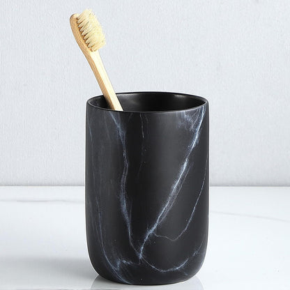 Black Marble Toothbrush Holder - Ceramic Toothbrush Holders for Bathrooms Toothbrush Toothpaste Holders Set, Black Bathroom Tumbler Cups Reusable Toothbrush Mouthwash Cup, Bathroom Counter Organizer.