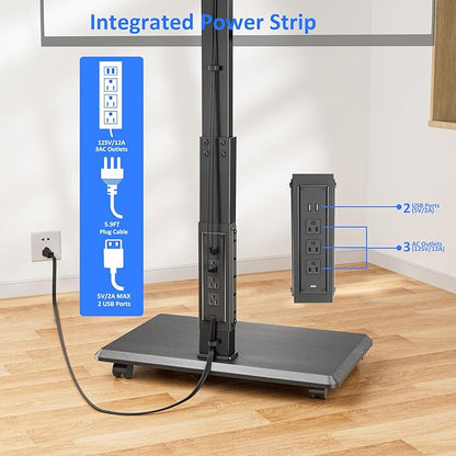 Afaloona Rolling TV Stand with Power Outlet, Mobile TV Stand