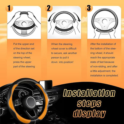 SuperKaKa Car Steering Wheel Cover 2025, Universal Auto PU Cute Breathable Slip-Proof Comfort Imitation Leather Protector Cars Interior Accessories for Women Men Fit Most Vehicle (Orange)