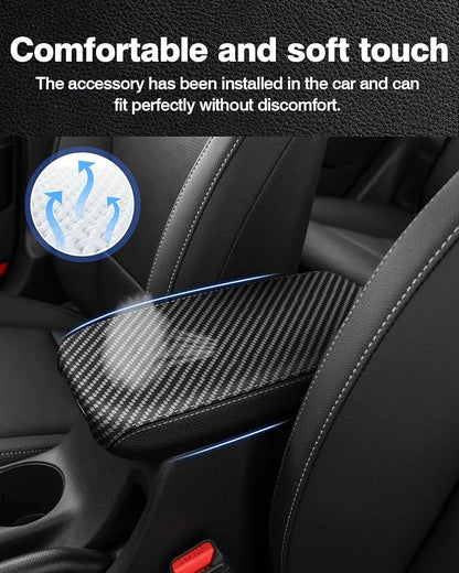 Autorder Center Console Cover for Kia Forte 2019-2024 Accessories Carbon Fiber Armrest Cover Anti-Scratch Middle Console Pad Leather Armrest Protector