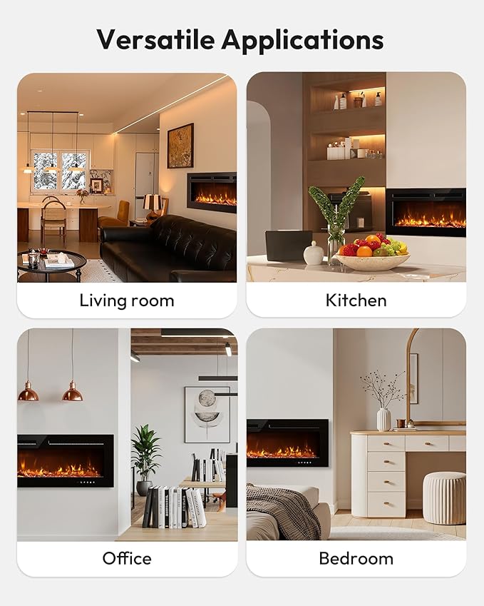 EUHOMY 60 Inch Electric Fireplace Recessed Wall Mounted