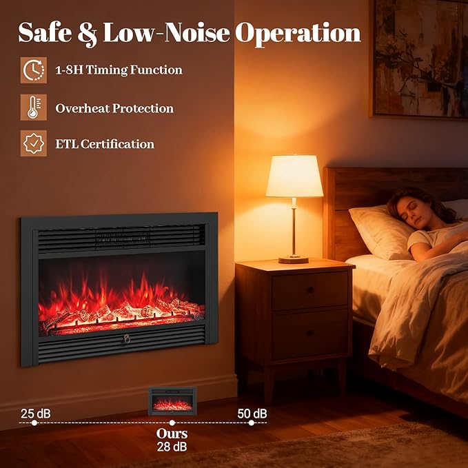 Giantex 36" Electric Fireplace Insert, Wall Recessed/Mounted, Freestanding