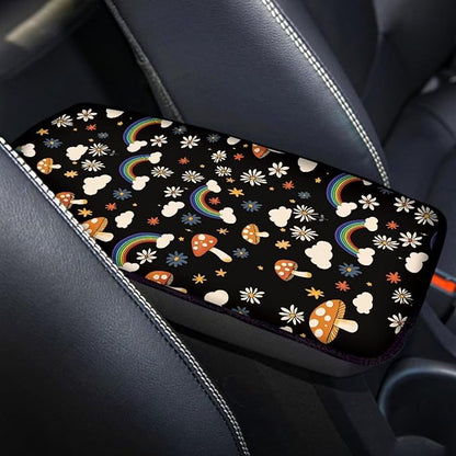 UNICEU Mushroom Rainbow Print Car Center Console Armrest Cushion Pad Auto Interior Decor Accessories Neoprene Armrest Box Protector Cover