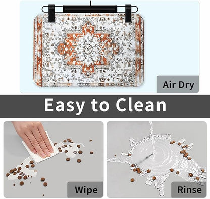 Retro Boho Style Dog Food Mat Absorbent Bowl Mats No Stains Quick Dry Waterproof Pet Cat Placemats for Food and Water, 30x45cm