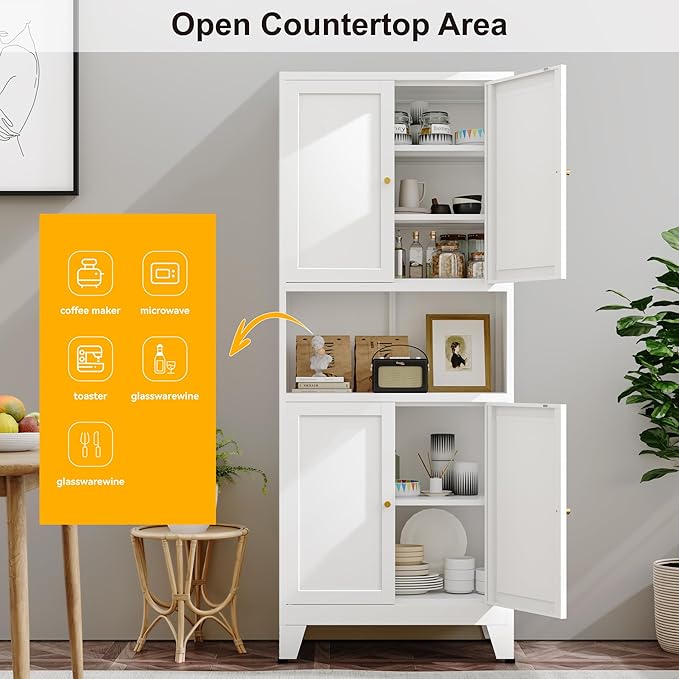 Metal Pantry Storage Cabinet, Microwave Stand