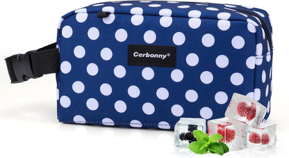 Cerbonny Small Cooler Bag Freezable Lunch Bag for Work School Travel,Small Lunch Bag,Small Insulated Bag For Adults/Kids,Freezer Lunch Bags,Mini Lunch Bag Fit For Yogurt（Blue with white dots）