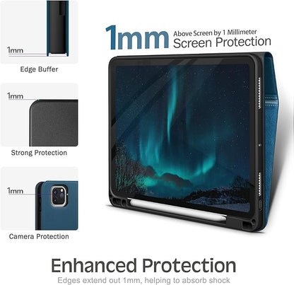 KingBlanc Case for iPad Pro 13-inch (M5 2025, M4 2024) with Built Pencil Holder, PU Leather Smart Stand Cover, Auto Sleep/Wake, Supports Pencil Pro/Pencil (USB-C), Multi-Viewing/Drawing Angles, Blue