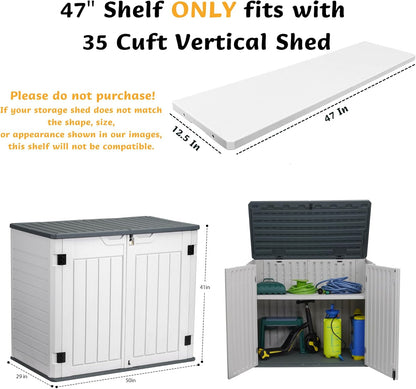EHHLY 35 Cuft Outdoor Storage Shed Shelf(2 Shelves ONLY, No Cabinet), Outdoor Storage Cabinet Shelves for 4x2.5 Ft Shed, Horizontal Resin Storage Shed Accessories, Dark Grey
