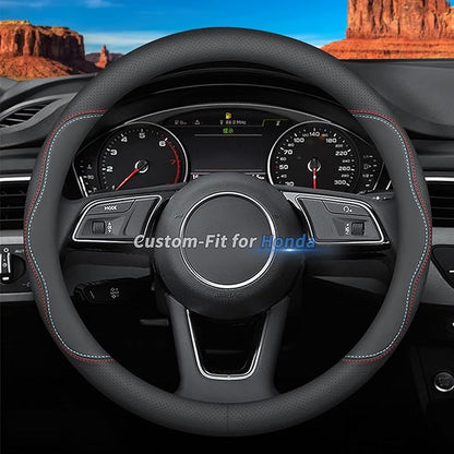 Custom-Fit Leather Car Steering Wheel Cover for Honda, A-Style, 3.5 Inches