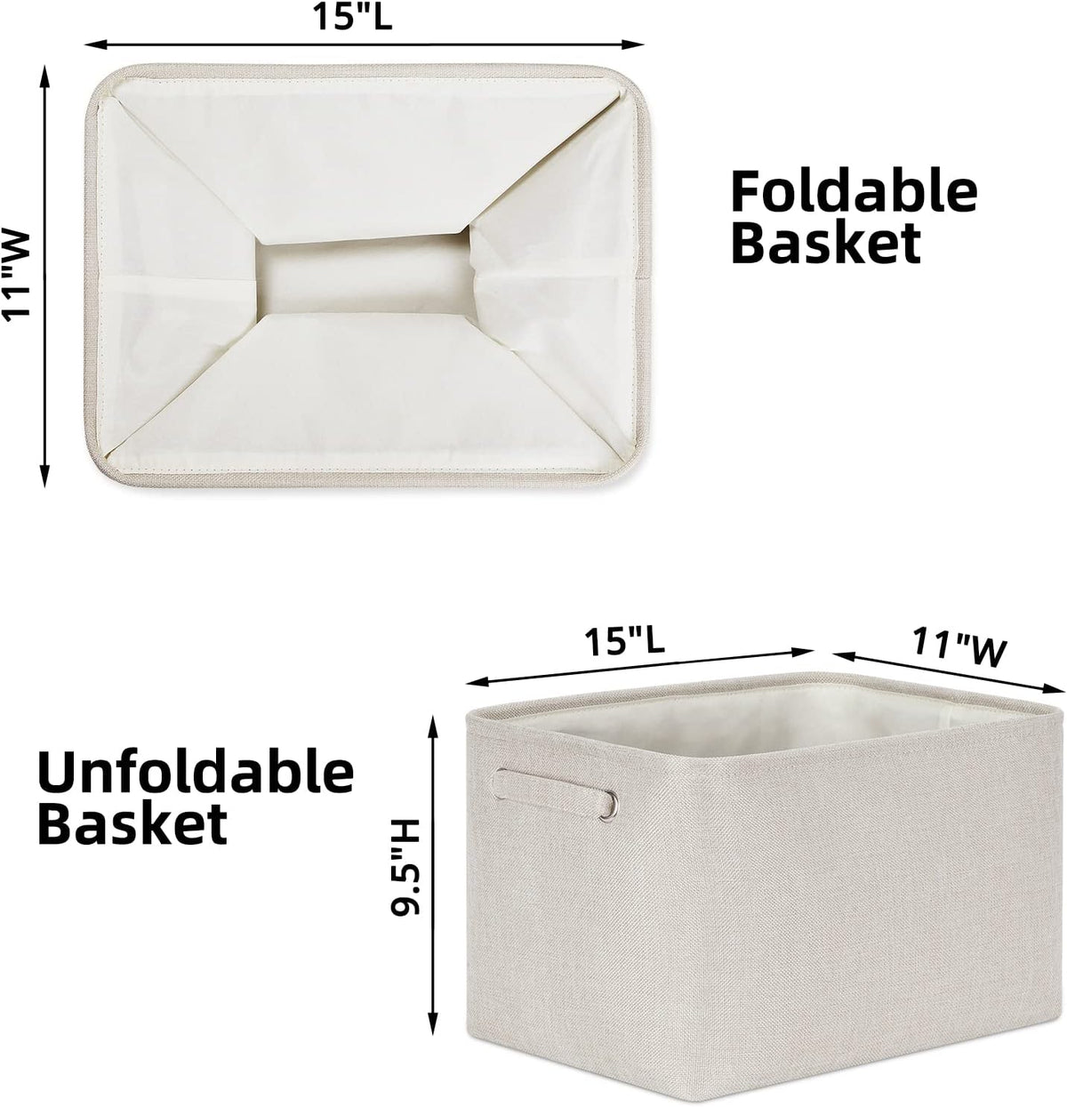 HNZIGE Large Fabric Storage Baskets for Storage 3 Pack Shelf Closet Storage Bins Baskets for Organizing Linen Cloth Decorative Baskets Organizers Home Nursery Toy Cream 15“ x 11” x 9“